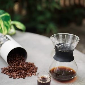 Conical glass pour-over brewer with dark collar band